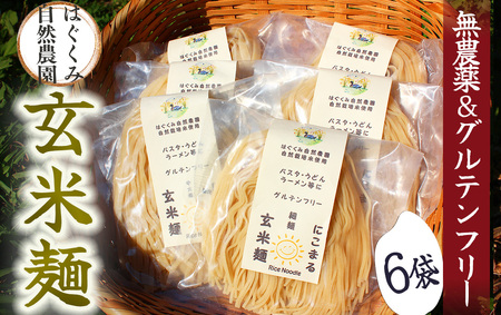 【2025年12月発送】~ 完全無農薬 ~ 『 自然栽培玄米で作った玄米麺 6袋 』 はぐくみ農園 　【 グルテンフリー 】　