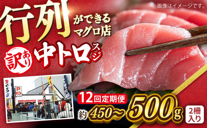 
            【全12回定期便】【訳あり】天然 本まぐろ 中トロ（約450〜500g（2柵入り））【横須賀商工会議所 おもてなしギフト事務局（本まぐろ直売所）】 [AKAK089]
          