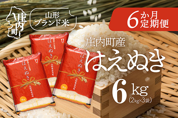 ＜12月中旬発送＞庄内米6か月定期便！はえぬき 6kg（入金期限：2025.11.25）