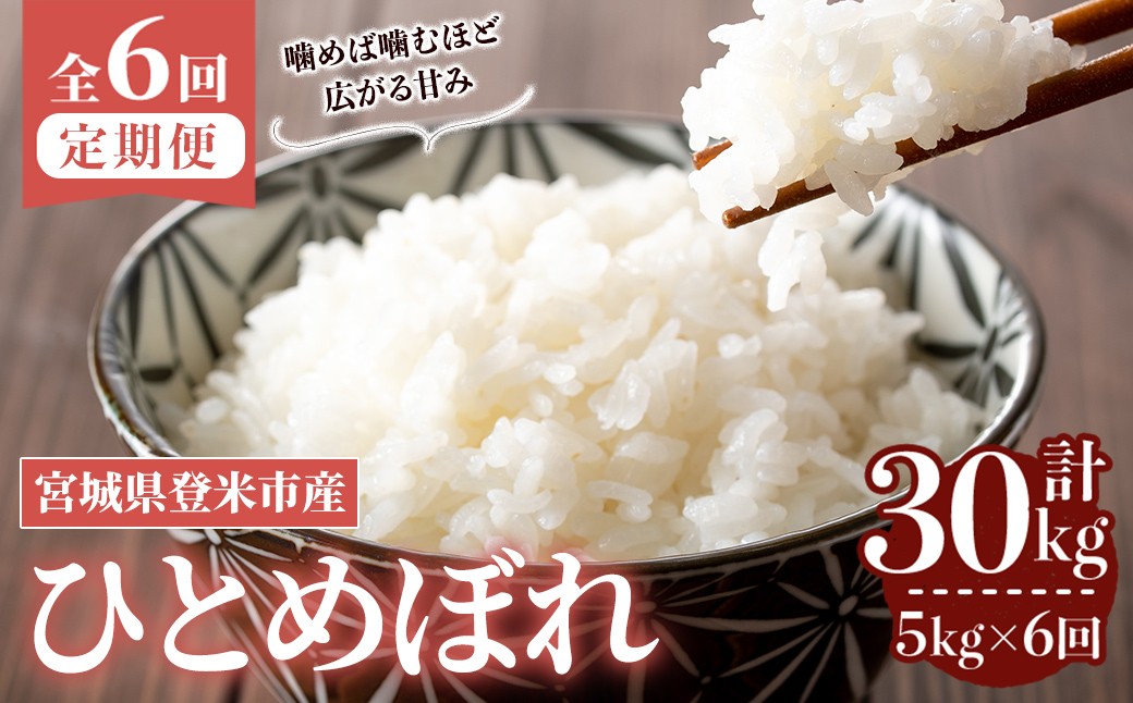 
                  ≪令和7年産≫【6回定期便】ひとめぼれ 計30kg (5kg×6回配送) 登米市産 お米 おこめ 米 コメ 白米 ご飯 ごはん おにぎり お弁当 6か月 頒布会【登米ライスサービス株式会社】tm456
                