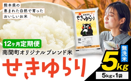 【12ヶ月定期便】米 南関町 せきゆらり 無洗米 5kg《お申込み翌月から出荷》熊本県産 国産 無洗米 こめ コメ 5キロ