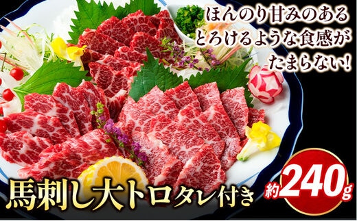 
										
										鮮馬刺し大トロ 約240g タレ付き 馬肉 冷凍 《60日以内に出荷予定(土日祝除く)》 新鮮 さばきたて 生食用 肉 熊本県葦北郡津奈木町 馬刺し 馬肉 希少部位---st_fsenootoro_60d_23_27000_240g---
									