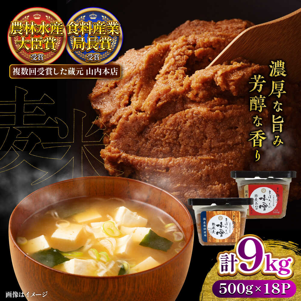 【ふるさと納税】まぼろしの味噌米麦あわせ・熟成麦 500g×18個セット / みそ 合わせ味噌 麦味噌 調味料 熊本県 菊陽町 味噌 発酵食品 みそしる 味噌汁 定番 小分け 食べ比べ 詰合せ 詰め合わせ 国産【株式会社山内本店】[BHAE027]