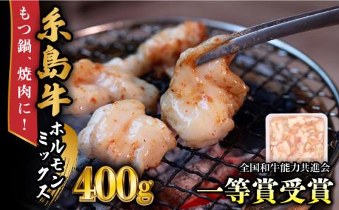 糸島牛 ホルモンミックス 400g  糸島市 / 一番田舎 黒毛和牛 和牛 [AGN005]