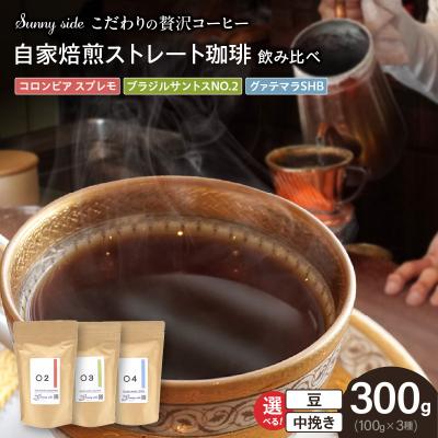 ふるさと納税 小牧市 自家焙煎珈琲ストレート珈琲飲み比べセット(300g)(豆のまま)　[137S14-01]