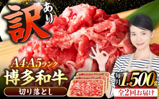 【全2回定期便】【訳あり】【A4〜A5】博多和牛 切り落とし 1.5kg（500g×3個）《豊前市》【株式会社木村食品】[VDZ048] 牛肉 ブランド牛 肉 切落し わけあり 訳あり ワケアリ 切り落とし きりおとし 小分け 冷凍 人気 2回
