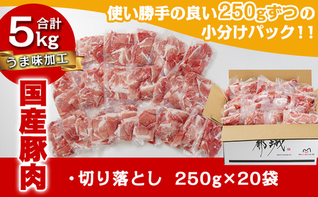 国産豚肉切り落とし5Kg(うま味加工)_MJ-3647_(都城市) 国産豚 切り落とし 250g×20袋 うま味加工 昆布だし 豚肉 旨味 冷凍 小分け