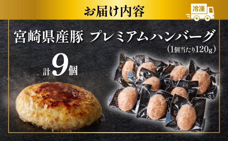 宮崎県産豚プレミアムハンバーグ(計9個)_T001-0095-ZO【肉 豚肉 加工品 惣菜 国産 人気 ギフト 食品 おかず 自家製 お土産 贈り物 送料無料 プレゼント】