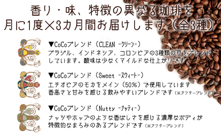 【宝塚】miniｻｲｽﾞ3ヶ月定期便A（当日自家焙煎珈琲3種 計600g）【粉】