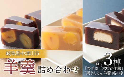 ＜松月堂＞羊羹詰め合わせ3棹入り「栗羊羹」「木曽路羊羹」「栗きんとん羊羹」各1棹【髙島屋選定品】 F4N-3092