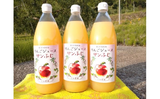 長野県産サンふじ りんごジュース 1000ml×3本（2025年12月以降出荷／沖縄県・離島は配送不可） 信州 果物 100%果汁 先行予約【当園にて愛情たっぷりに育てたりんご　そのまま皮ごと絞ったス