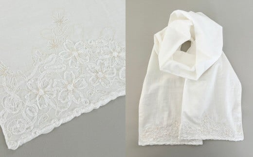 ストール さくら柄 刺繍ストール オーガニックコットン ( ホワイト ) レディース 日本製 | サクラ 桜 おしゃれ シンプル マフラー 春夏 春 夏 プレゼントギフト 母の日 新潟県 五泉市 有限会社田中刺繍