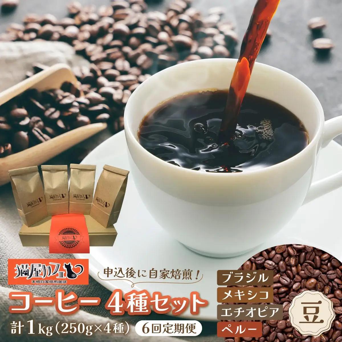 ＜定期便・全6回＞申込後に自家焙煎！魅惑のスペシャルティ コーヒー 4種セット【豆】1kg