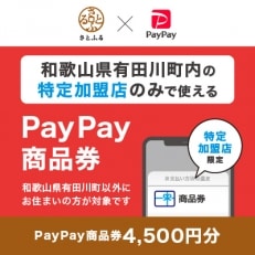 和歌山県有田川町　PayPay商品券(4,500円分)※地域内の一部の加盟店のみで利用可