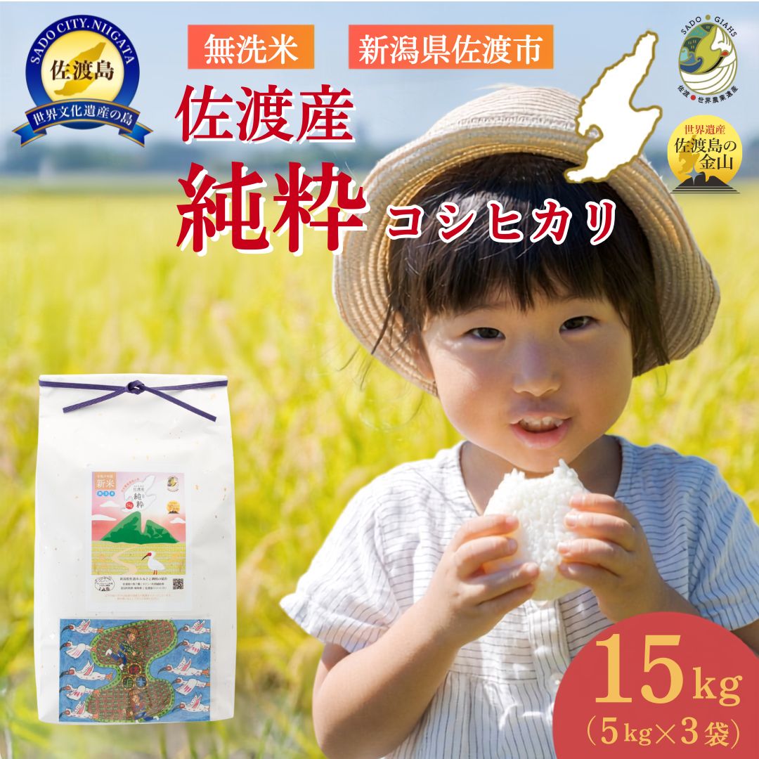 【ふるさと納税】【新潟県佐渡】佐渡産の純粋コシヒカリ15kg＜数量限定＞ 令和7年産 精米【無洗米】5kg×3袋 | お米 こめ 白米 無洗米 食品 数量限定　先行予約　先行販売