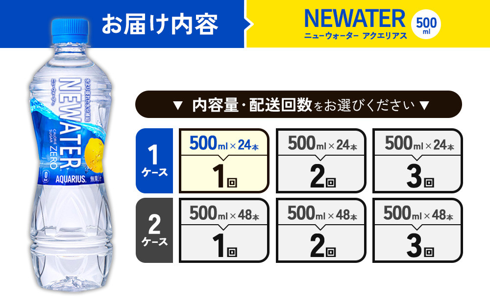 【本数/発送回数 選べる】アクエリアス ニューウォーター 500ml