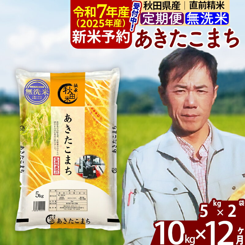 【ふるさと納税】※令和7年産 新米予約※《定期便12ヶ月》秋田県産 あきたこまち 10kg【無洗米】(5kg) 2025年産 お届け周期調整可能 隔月に調整OK お米 みそらファーム