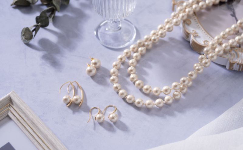 コットンパール「キスカ」ロングネックレス(金具ゴールド)とピアス３点セット【～en～】｜コットンパール ネックレス アクセサリー 入学式 卒業式 結婚式 ゴールド