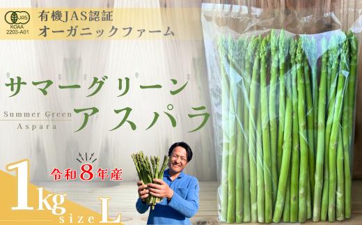 【先行予約】オーガニック サマーグリーンアスパラガス  L 1kg【オーガニックアスパラ 有機JAS認証 有機栽培 サマーグリーンアスパラガス アスパラガス 夏アスパラガス Lサイズ 新鮮野菜 産地直送 1kg 自然栽培 循環型農法  甘いアスパラガス 香り豊か 野菜ギフト 夏野菜 旬の野菜 アスパラギン酸 疲労回復 お取り寄せ野菜 】