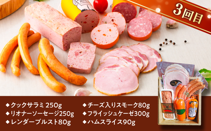 【全3回定期便】本場ドイツで連続金賞受賞！本格 ウインナーの バラエティ 定期便 ( ウインナー / ハム / 生ウインナー / 生ハム ) 糸島 / 糸島手造りハム バラエティーセット [AAC00