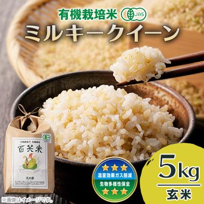 ふるさと納税 茨城県 百笑米「天の恵」有機栽培ミルキークイーン5kg　〜玄米〜
