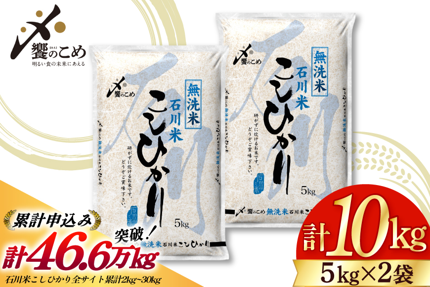 米 令和7年 無洗米 こしひかり 精米 5kg 2袋 計 10kg [中橋商事 石川県 宝達志水町 38601205] お米 こめ コメ 令和7年産 コシヒカリ 白米 ごはん ご飯 5キロ 10キロ 時短 むせんまい 能登 石川