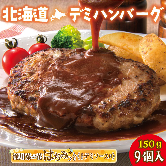 北海道デミハンバーグ1食200g 9セット 北海道 牛肉 豚肉 真空パック冷凍 お弁当 バーベキュー 惣菜 簡単 焼くだけ 個包装  小分け 北海道産玉ねぎ
