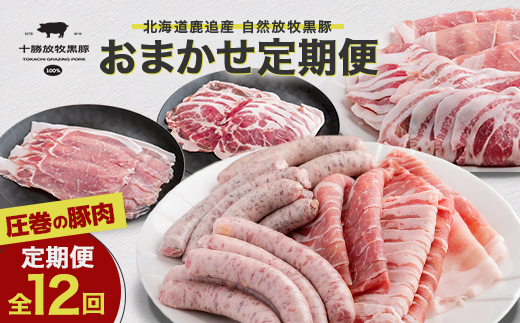 【毎月定期便】鹿追産 自然放牧黒豚 圧巻の豚 肉おまかせ定期便全12回【配送不可地域：離島】【4058014】