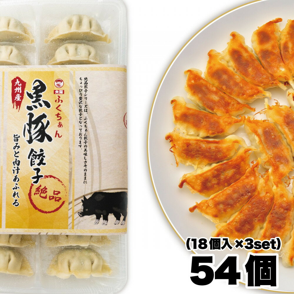 【ふるさと納税】【大阪名物】大阪ふくちぁん黒豚餃子 冷凍生餃子 54個 ［18個入×3セット］ | ギョウザ ギョーザ 冷凍餃子 冷凍 生餃子 おつまみ おかず 惣菜 国産豚肉 黒豚 国産野菜 中華 焼くだけ 詰合せ 大容量 人気 おすすめ 送料無料