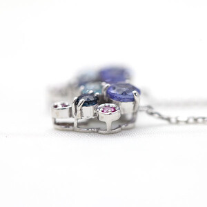 16-9-1 ピアスぶどうK10WG ホワイトゴールド10金カラーストーンアメリカン揺れるチェーンピアス【f102-k10】