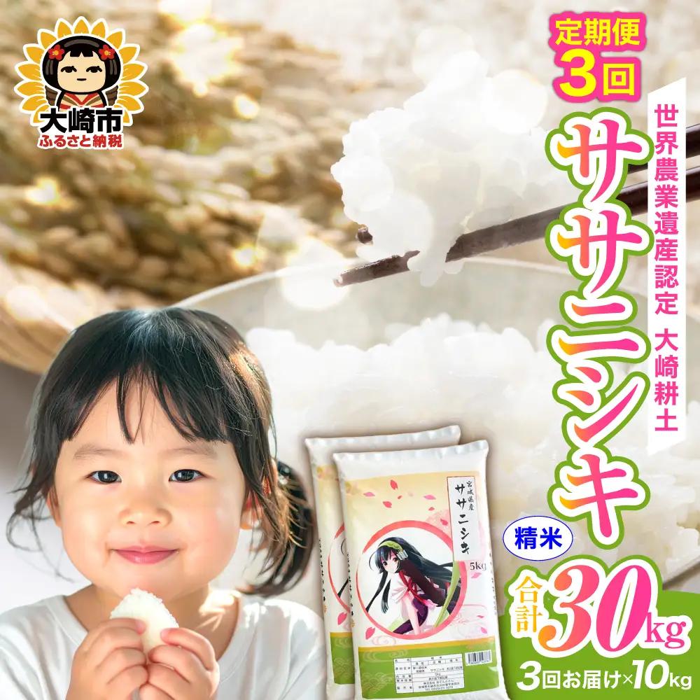 定期便《精米》令和7年 宮城県産 ササニシキ  10kg(5kg×2袋)×3回（計30kg） | ot005-sn-10kg-r704-t3