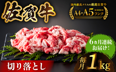 ＜全6回定期便＞佐賀牛切り落とし 1kg（500g×2パック） [HCS033] 黒毛和牛 牛肉 肉 A5 しゃぶしゃぶ すき焼き 牛丼