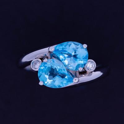 ふるさと納税 山梨県 【13号】Pt ブルートパーズ ダイヤモンド 水滴リング