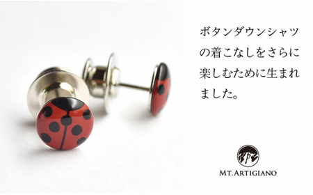 ボタンダウンピアス Lady Bird 赤  てんとう虫 白蝶貝 漆 蒔絵 ドレスピアス ピンブローチ タイタック アクセサリー  伝統工芸 工芸品  うるしアート 復興 震災 コロナ 能登半島地震復