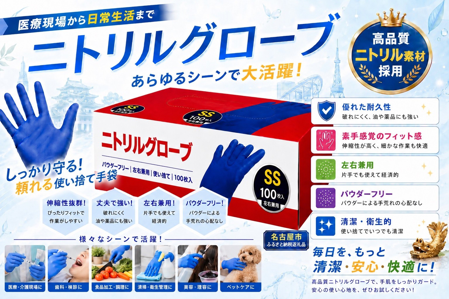 
                  ニトリルグローブ　100枚入り　3箱
                