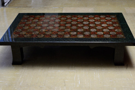 津軽塗 座卓 羽角ケリ足 3尺×5尺 塗分 緑