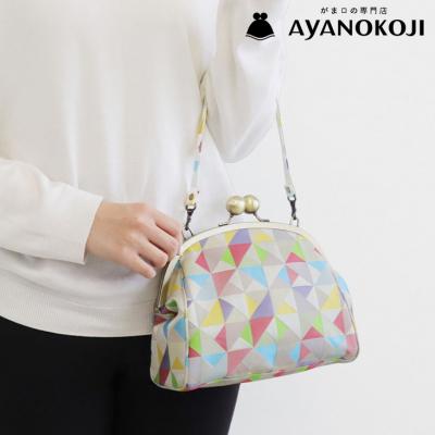 ふるさと納税 京都市 【AYANOKOJI】大玉がま口ハンドバッグ(帯地風車柄　白)