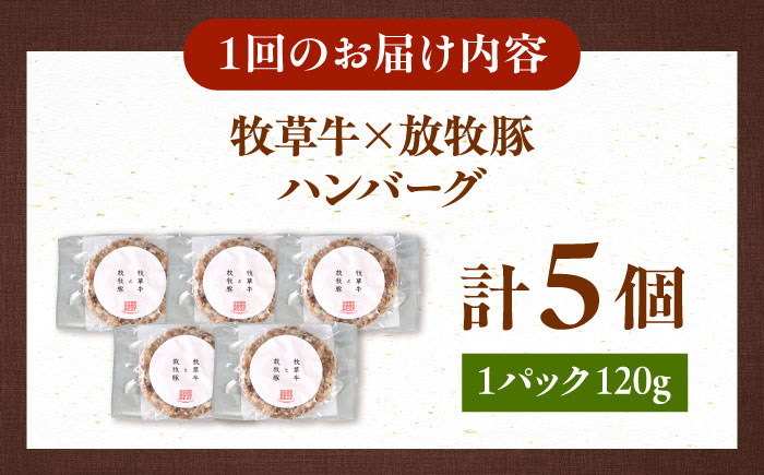 【全2回定期便】　【牧草牛×放牧豚】ハンバーグ 5個 《厚真町》【GOODGOOD株式会社】 ハンバーグ 牛肉 豚肉 小分け 冷凍配送 ギフト ご褒美 北海道 [AXBP026]