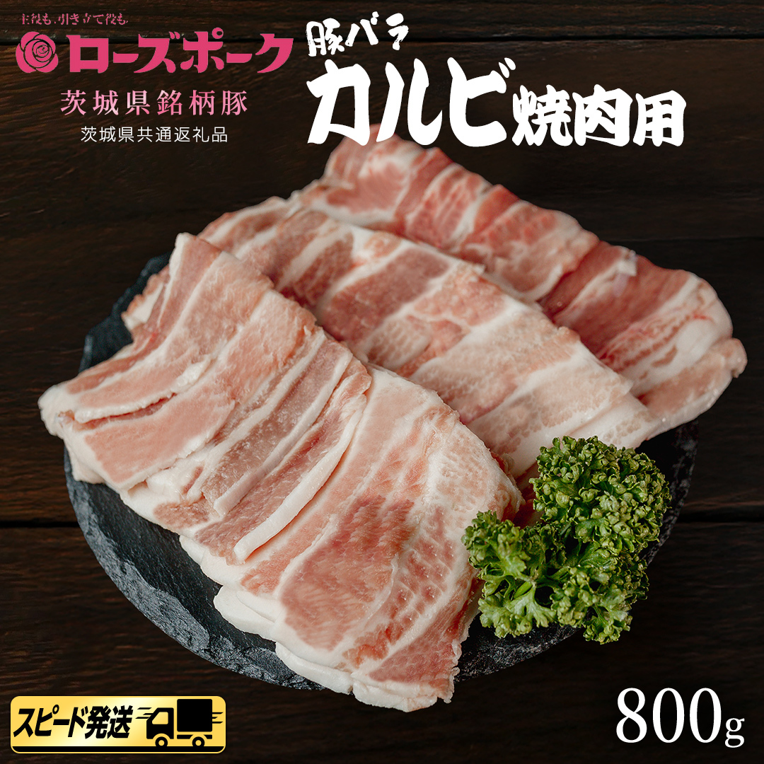 【 スピード 発送 】【 ローズポーク 】 豚バラ カルビ 焼肉 用 800g (茨城県共通返礼品) 肉 お肉 豚肉 国産豚 国産 銘柄豚 ブランド豚 豚ロース 焼肉 BBQ [AI25-NT]