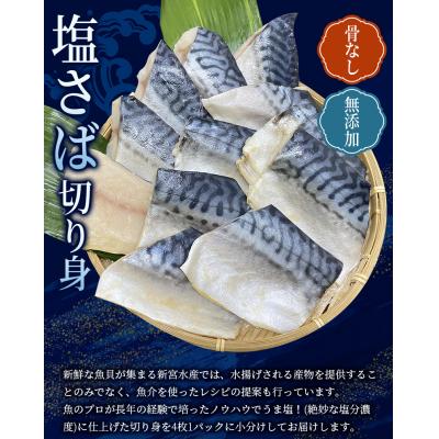 ふるさと納税 紀宝町 骨なし 無添加 塩さば 切身 60g × 12枚 (4枚入り3セット)【nss507】