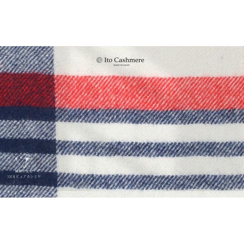 【100％ピュアカシミヤ】マフラー フリンジ付き ネイビー×レッドチェック【高級 カシミア おしゃれ ファッション 防寒 かしみあ】 G615_イメージ3