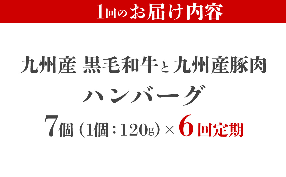 ＜定期便・全6回＞九州産黒毛和牛と九州産豚肉 ハンバーグ 7個セット | 国産牛 国産豚 肉汁 ジューシー 九州産 個包装 小分け 無添加 冷凍 惣菜 おかず 夕食 時短 簡単調理 送料無料 福岡県 那珂川市