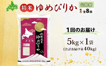 【令和8年産先行予約】北海道 定期便 8ヵ月連続8回 令和8年産 ゆめぴりか 5kg×1袋 特A 精米 米 白米 ご飯 お米 ごはん 国産 ブランド米 肉料理 ギフト 常温 お取り寄せ 産地直送 送料