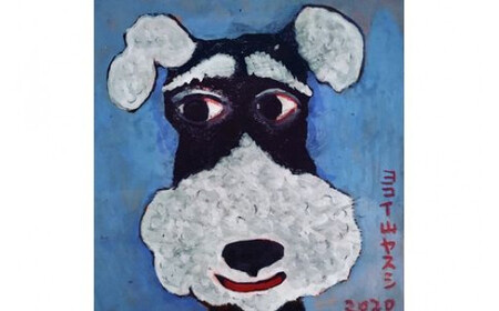 アーティストが描く愛しいペットのポートレート　15cm×15cm　水彩　額付