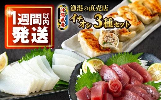 漁港直売店イチオシ3種セット (冷凍キハダマグロ1kg / セーイカ0.6kg / マグロギョーザ24個) 沖縄市漁業協同組合 パヤオ直売店 [BCDZ004] マグロ キハダマグロ まぐろ セーイカ ソデイカ イカ いか マグロ餃子 餃子 ぎょうざ ギョウザ セット 海鮮 魚介類 刺身 お刺身  国産マグロ 国産鮪 国産 沖縄県産 晩酌 冷凍 刺し身 まぐろ さしみ 沖縄県 沖縄市