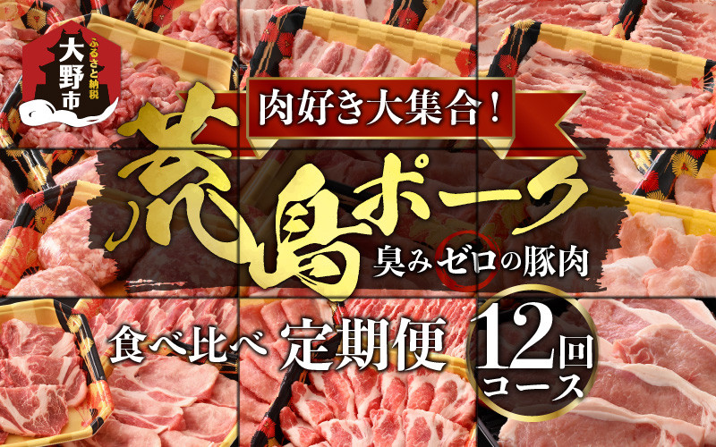 
【肉の定期便×12回コース】肉好き大集合！臭みゼロの豚肉「荒島ポーク」食べ比べ 定期便！【福井のブランド豚肉】
