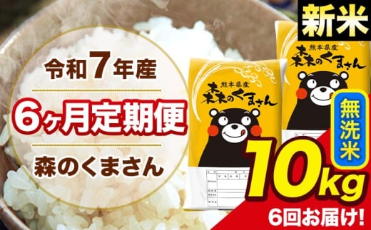 新米 令和7年産 森のくまさん 無洗米 10kg 5kg×2袋 計6回お届け 《11月から出荷開始》 お米 こめ 熊本県産 ご飯 備蓄