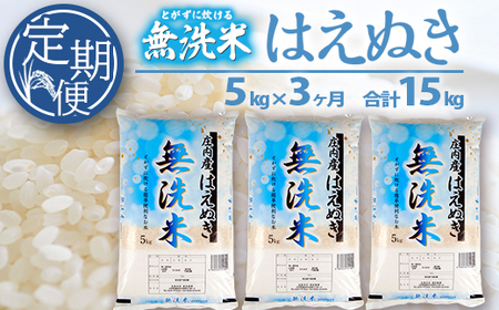 SG0103　【3回定期便】無洗米 はえぬき　5kg×3回(計15kg) SA