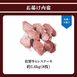 佐賀牛ヒレステーキ 約1.6kg（8枚）／ 焼肉 ヒレ 【E016】