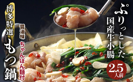 【プリプリの国産牛小腸のみ使用】博多特選もつ鍋(醤油味・2.5人前)【福岡ブランド 】| 短期配送 国産 ホルモン 牛 小腸 お取り寄せ 醤油